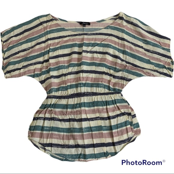 Soprano striped top scoop neck 3/4 balloon sleeve M - Picture 6 of 11